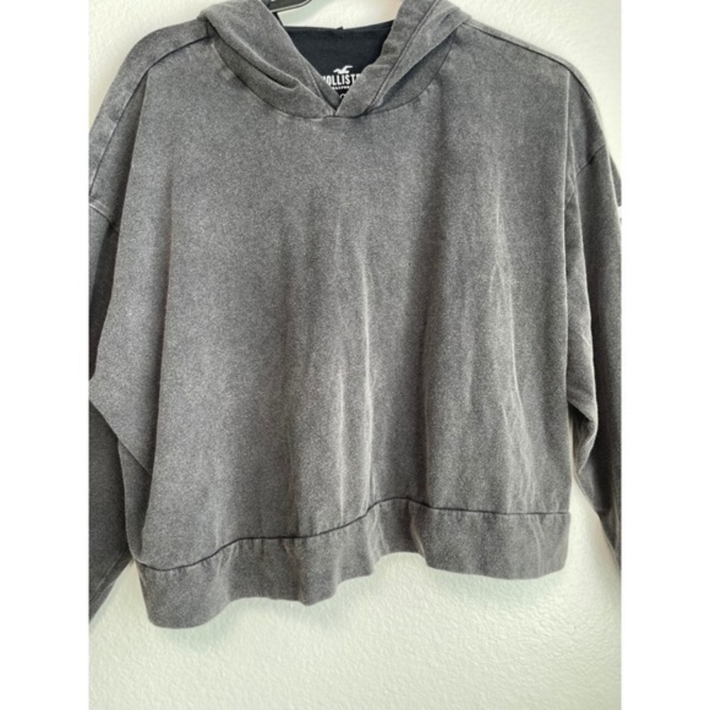 Hollister Womens Cropped Hoodie Gray Long Sleeve Logo Graphic Sweatshirt Large - Picture 14 of 16